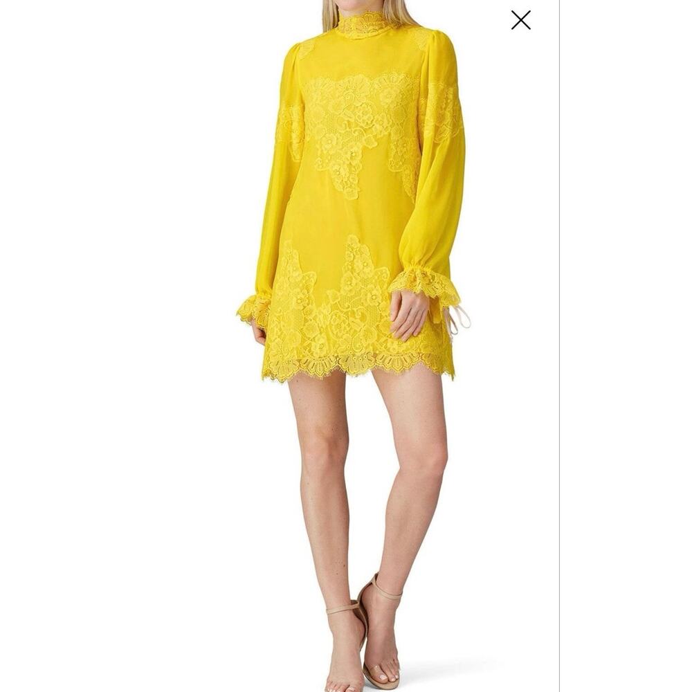 HOT AS HELL HAH Neon Yellow Lace Covered Long Sleeve High Neck Mini Dress sz S - Picture 6 of 16